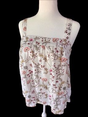GAP Floral Sleeveless Blouse M Cream Botanical Modal Flowy Tank